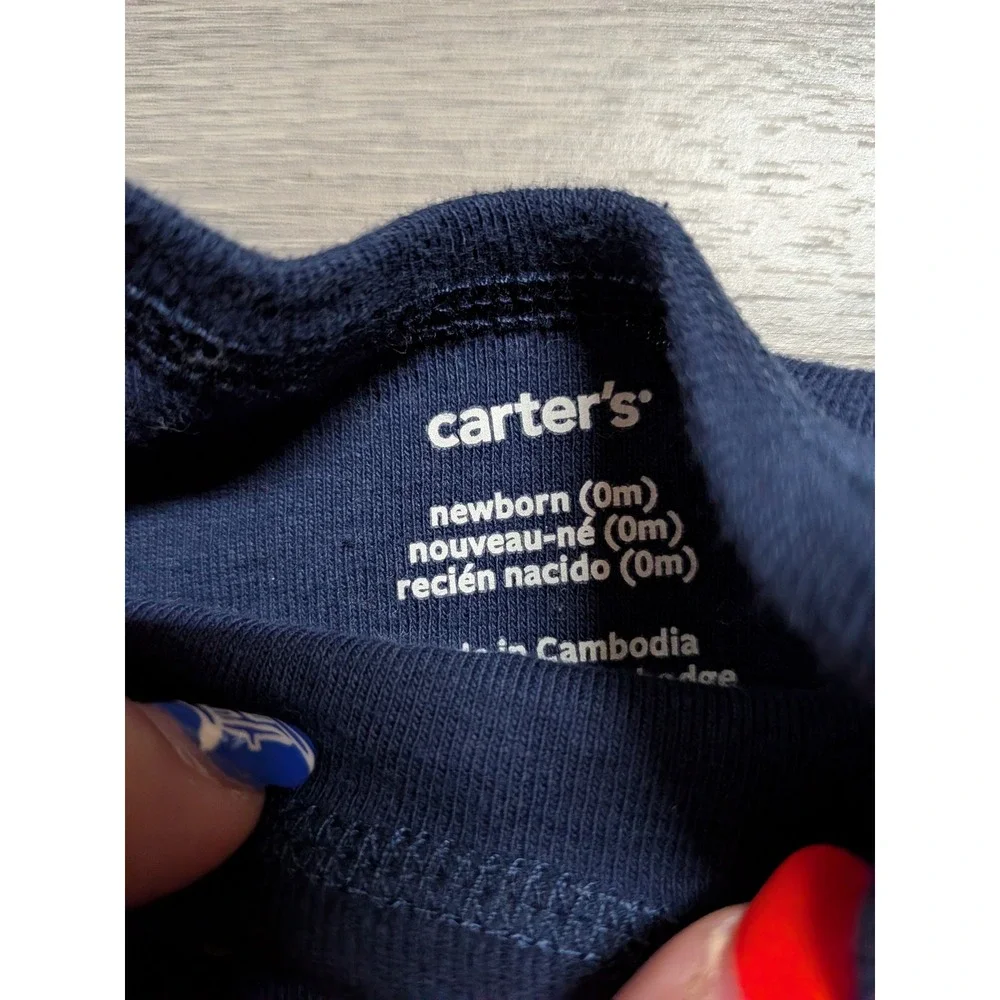 Carters Newborn Navy Blue Yellow Stegosaurus Dinosaur Long Sleeve Romper 0M